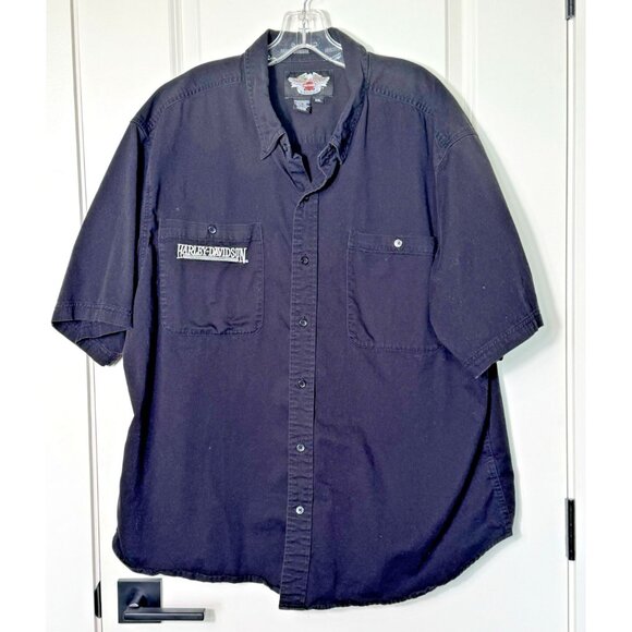 Harley‎ Davidson Mens 2XL Button Down Short Sleeve Shirt Pockets - Picture 1 of 8
